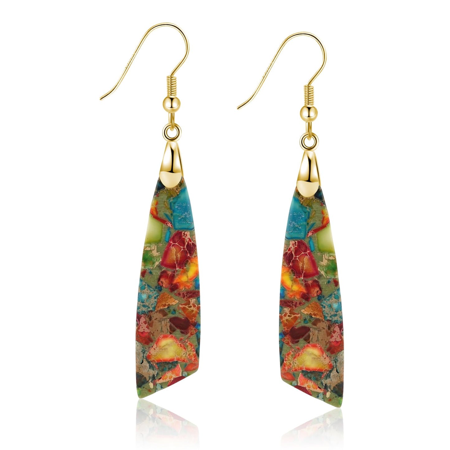 Sriomu Jasper Stone Earrings for Women Trendy Dangle Earrings Fishhook Drop Earrings (Color- Gold Hook)
