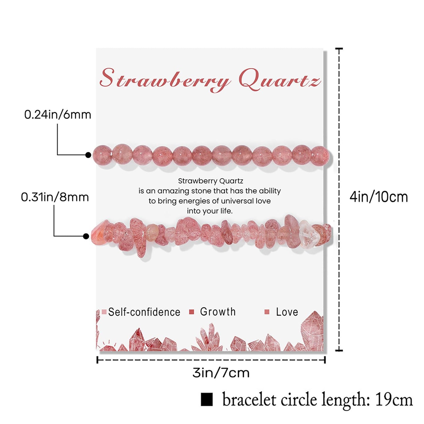 Lit Wall 2Pcs Strawberry Quartz Bracelet for Women 6mm Handmade Adjustable Beaded Gemstone Healing Crystal Bracelet Strawberry Quartz Jewelry for Women Men