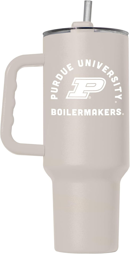 Logo Brands NCAA Purdue Boilermakers 40oz Archway Powder Coat Tumbler - Double-Wall Insulated, Reusable Straw, Rugged Handle