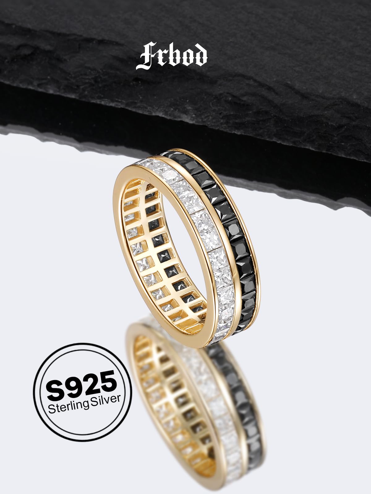 Frbod Moissanite Wedding Bands for Women Wives Black Eternity Diamond Ring Stackable 925 Sterling Silver Rings Size 10