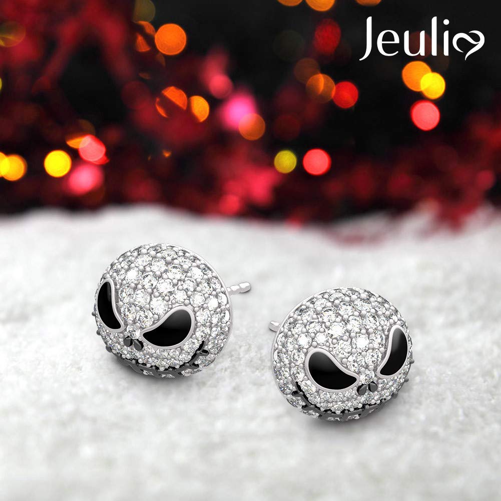 Jeulia 1.5 Carat Nightmare Earrings Jack Stud Earrings for Women Men Diamond 925 Sterling Silver Skellington Earrings Halloween Jewelry Romantic Jewelry Gift for Her Christmas Birthday Gift