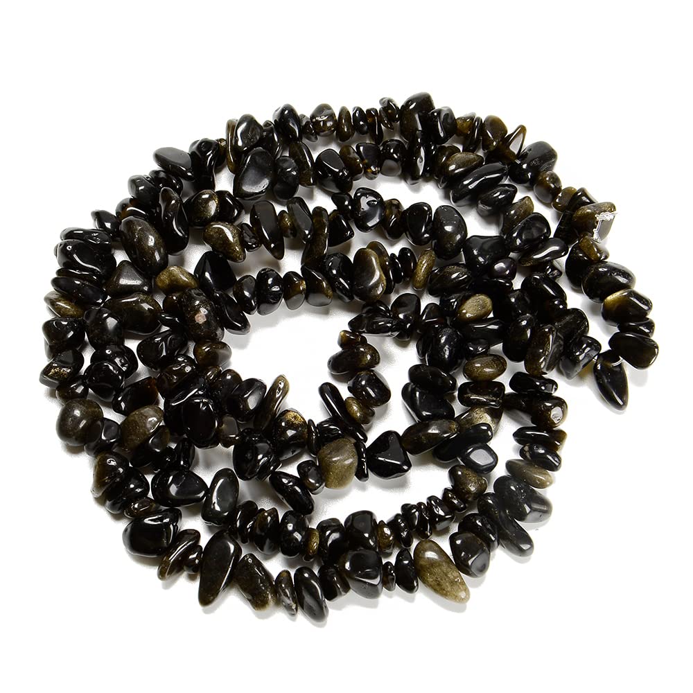 jodaying 7-8mm Natural Gold Obsidian Gemstone Chips Healing Gravel Bracelets Necklace Kit Irregular Tumble Stone Beads DIY Crafts Design Jewelry Making 32"