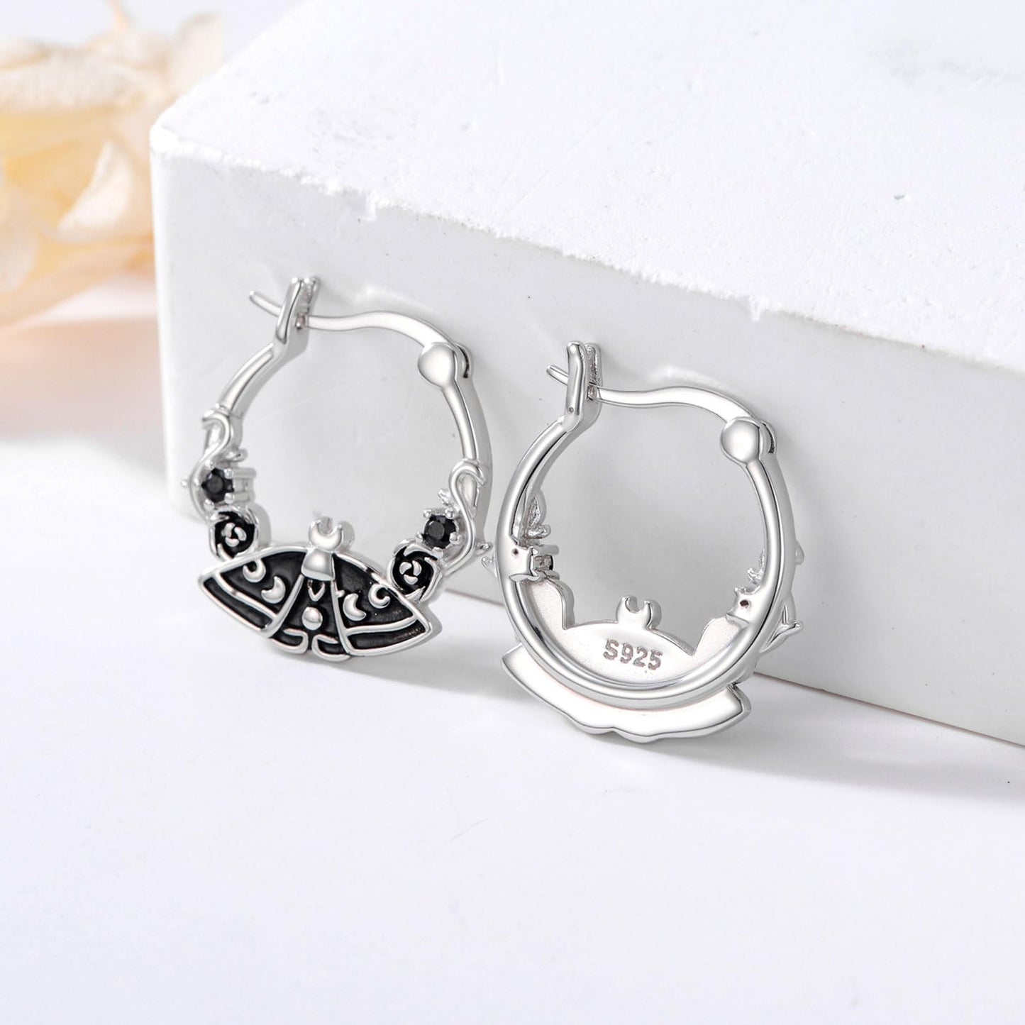 Gothic Moth Earrings 925 Sterling Silver Hypoallergenic Goth Huggie Hoop Earrings Halloween Jewelry Gifts for Women Daughter