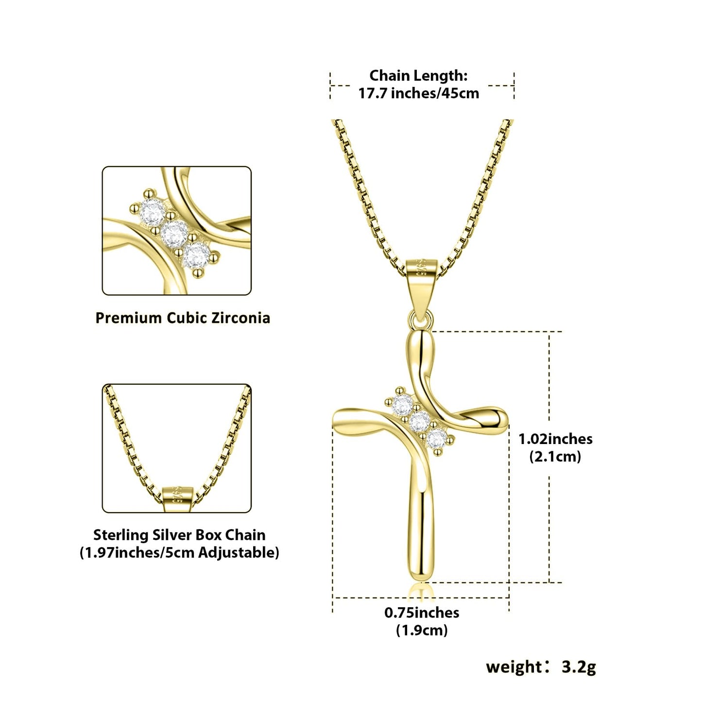 EVERU S925 Sterling Silver Cross Necklace for Women Birthstone Necklace with Cubic Zirconia 18K Gold Plated Cross Pendant Jewelry Ideal Gift Gold