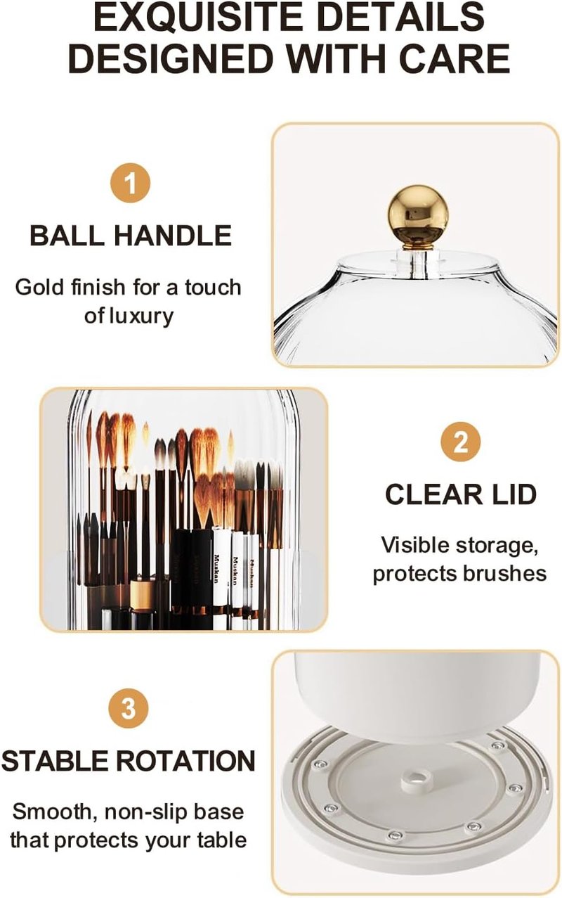 Makeup Brush Holder - 360° Rotating Clear Organizer | Dustproof & Waterproof, Green