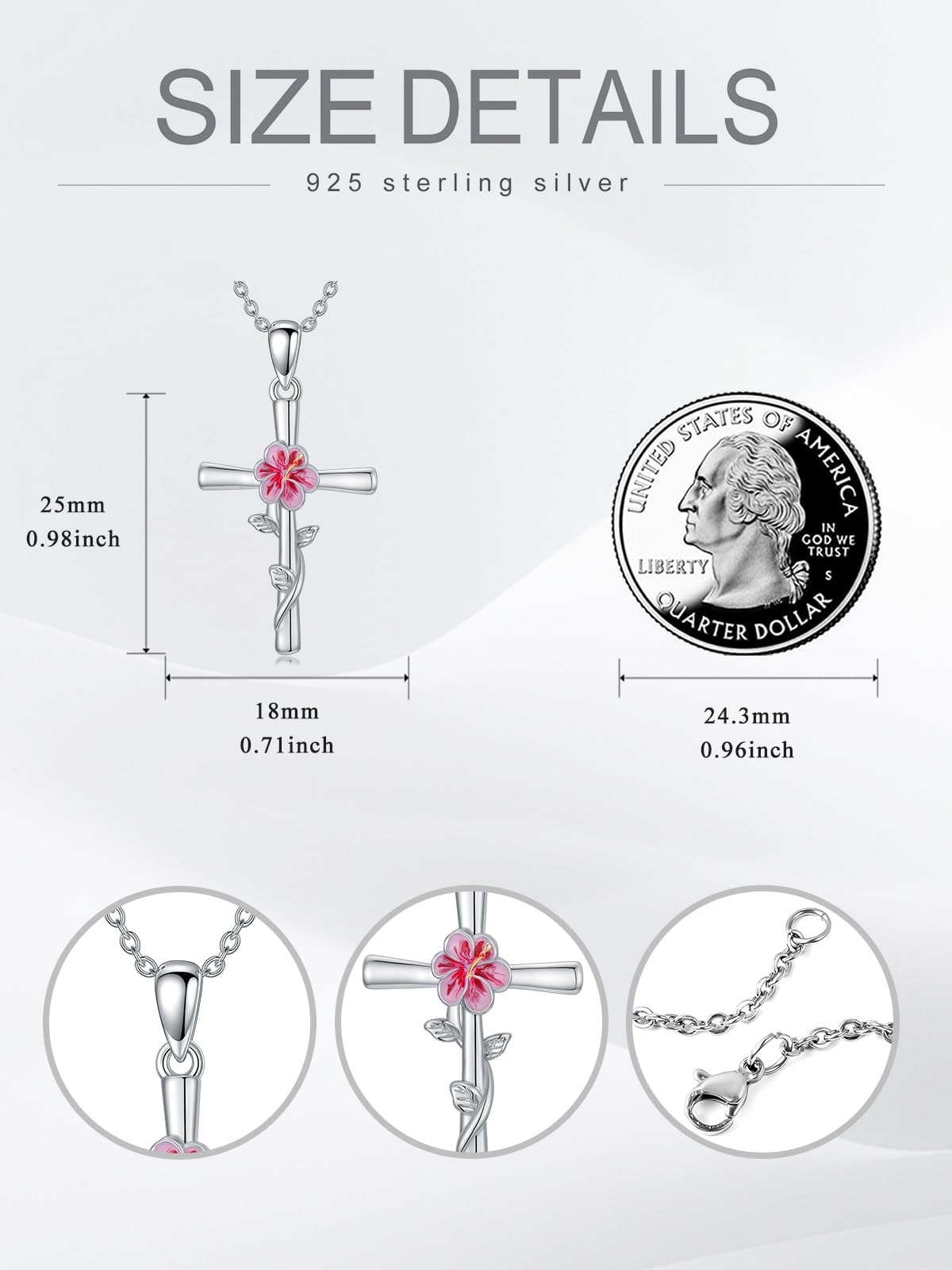 Cargari Hibiscus Cross Necklace for Women 925 Sterling Silver Birth Flower Pendant Hibiscus Flower Necklace Jewelry Floral Gifts for Women