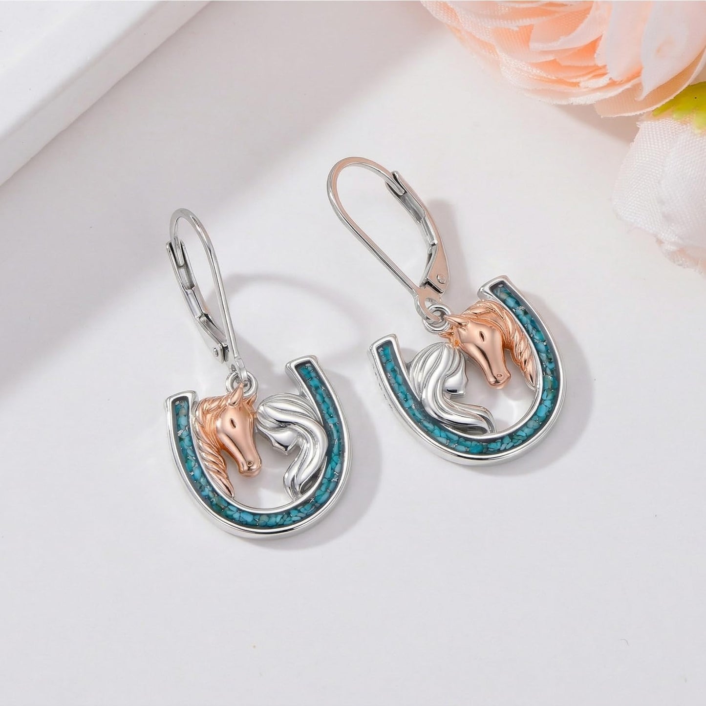 YYmqmq Turquoise Horse Earrings for Women 925 Sterling Sliver Horseshoe Dangle Drop Earrings Leverback Country Jewelry Turquoise Western Jewelry Gifts for Women Girlfriend Cowgirl