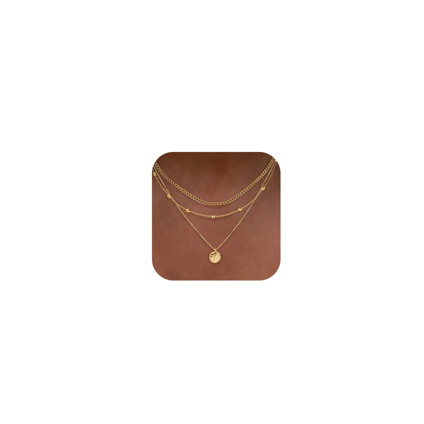 XIXINI Layered Necklaces for Women, Dainty Gold Necklace Stack 14k Gold Plated Layering Cuban Beads Chain Necklaces for Women Trendy Simple Layered Disc Pendant Necklace Set Fashion Gold Jewelry Sets