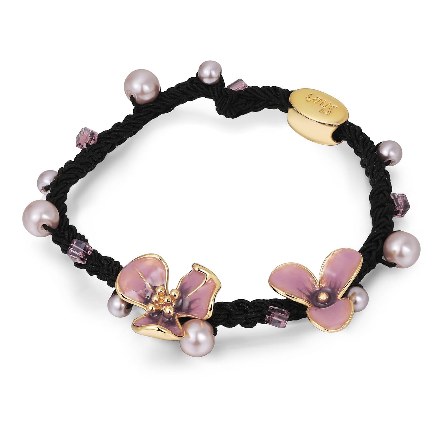 Iris Flower Hair Scrunchies with Pearl, SHE'S FREE STYLE JUST FOR YOU Hair Elastics Ponytail Holder for Women, Artistic Hair Ties for Girls, Handmade Dripping Oil Floral Accessory (Purple)