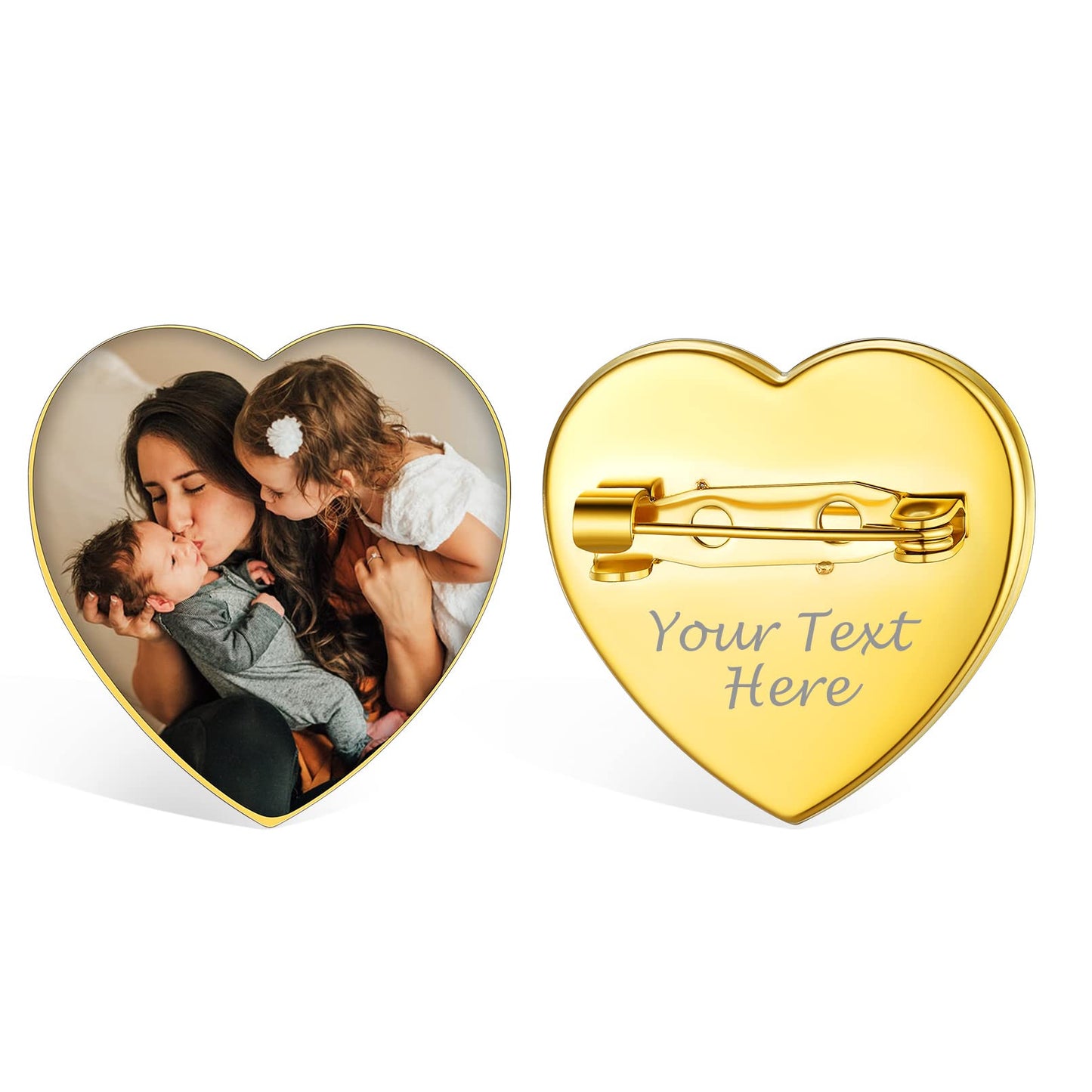 Custom4U Custom Brooch Photo Heart Shaped Wedding Bouquet Charm Memorial Keepsake Boutonniere Pin Memorial Gift for Mother of Bride Groom Or Flowers
