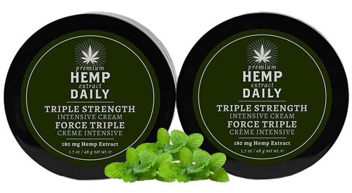 Premium Hemp Daily Triple Intensive Cream - Muscle, Knee, Joint, Back, Neck and Shoulder Topical Rub - Organic | 1.7 Ounces (Original Mint, Pack of 2)