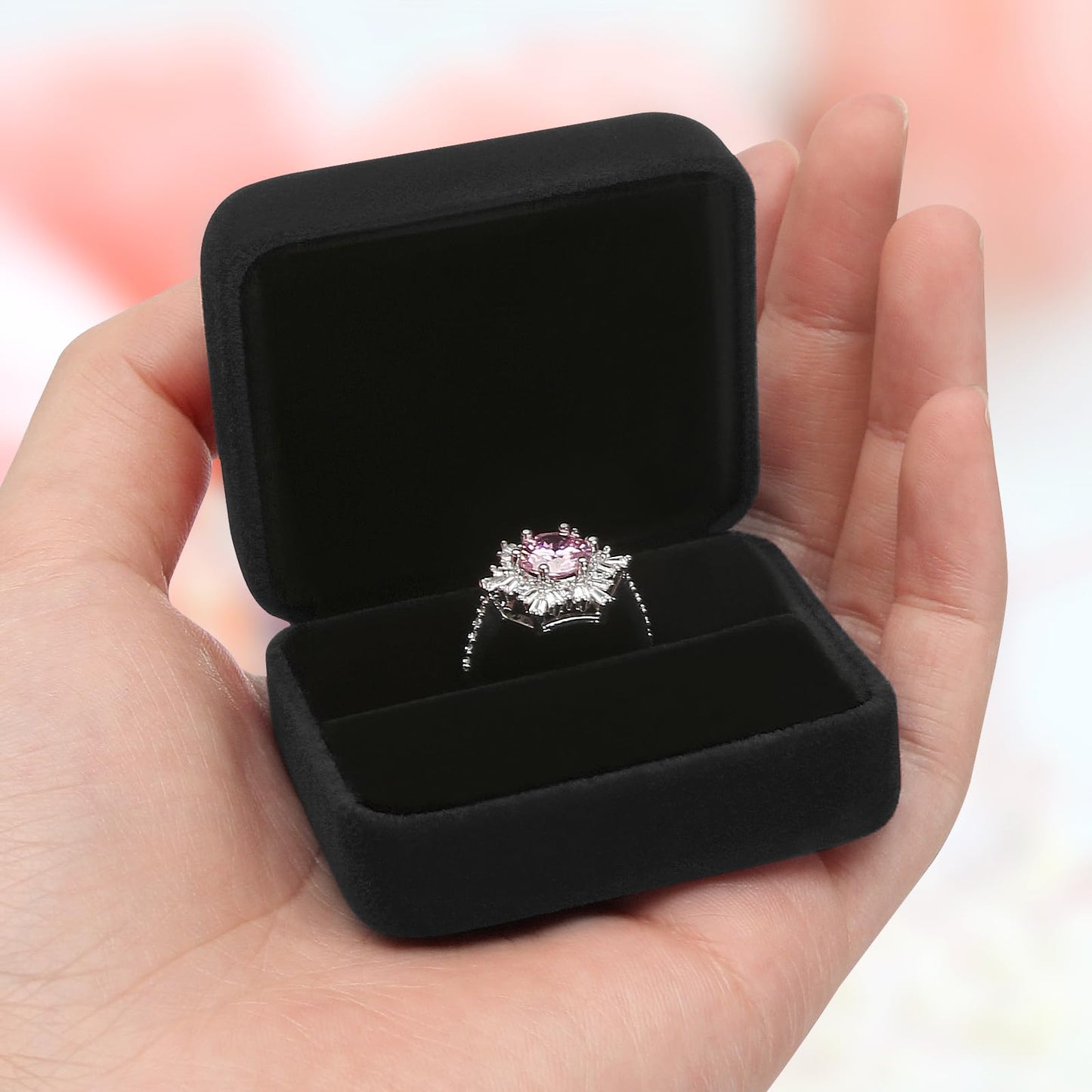 KUKUVR 2 Pieces Velvet Metal Wedding Ring Box, Elegant Jewelry Earring Studs Gift Box for Women Girl, Ring Holder Case for Engagement Proposal, Anniversary, Bridal Party Decor (Black)