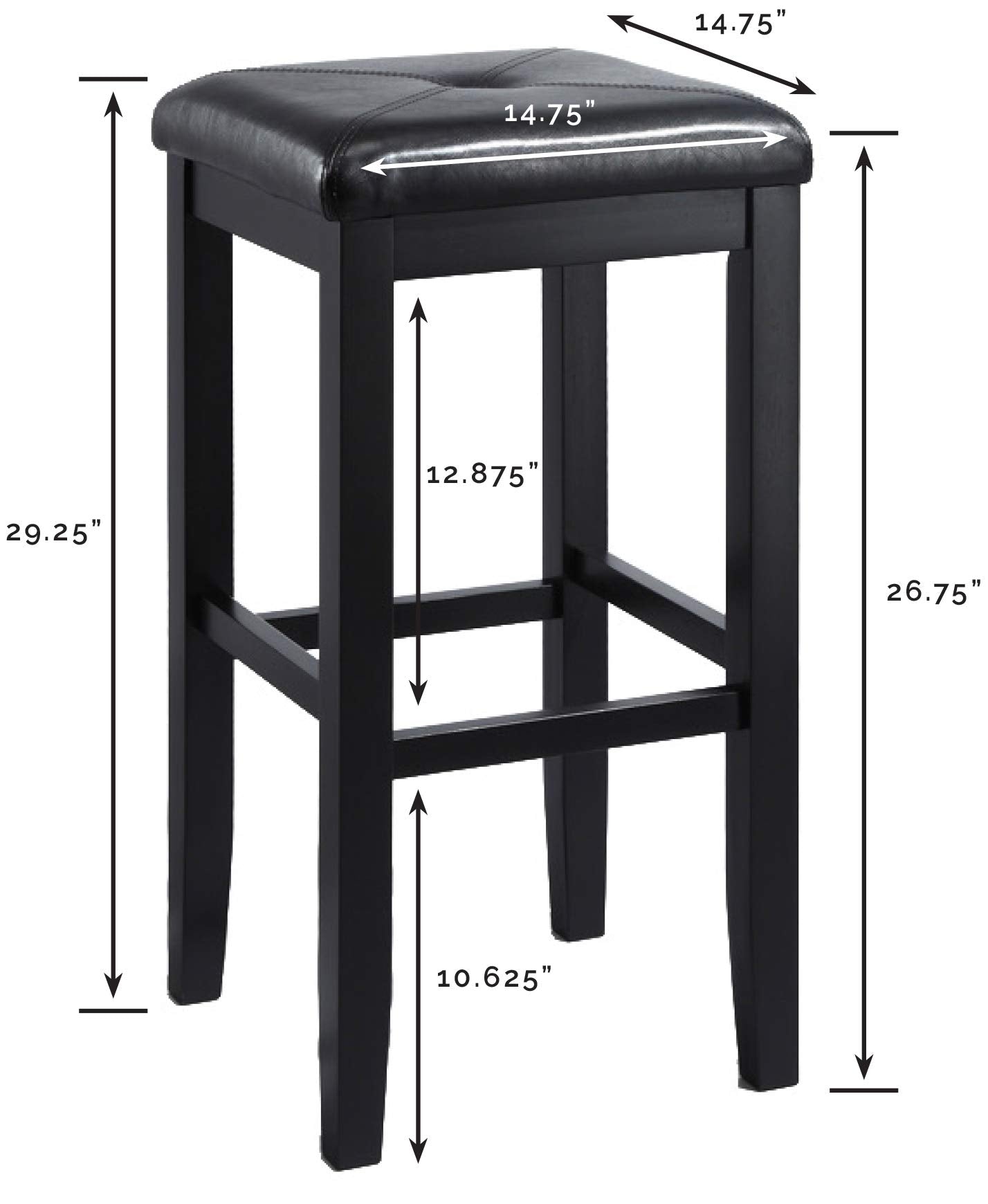 Crosley Furniture Upholstered Square Seat Bar Stools Set of 2, Black, 29-inch