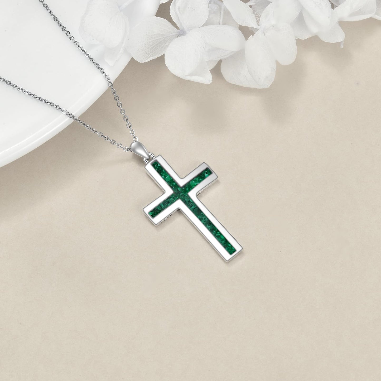 YFN Cross Necklace Sterling Silver Green Malachite Cross Pendant Jewelry Gifts for Women Men