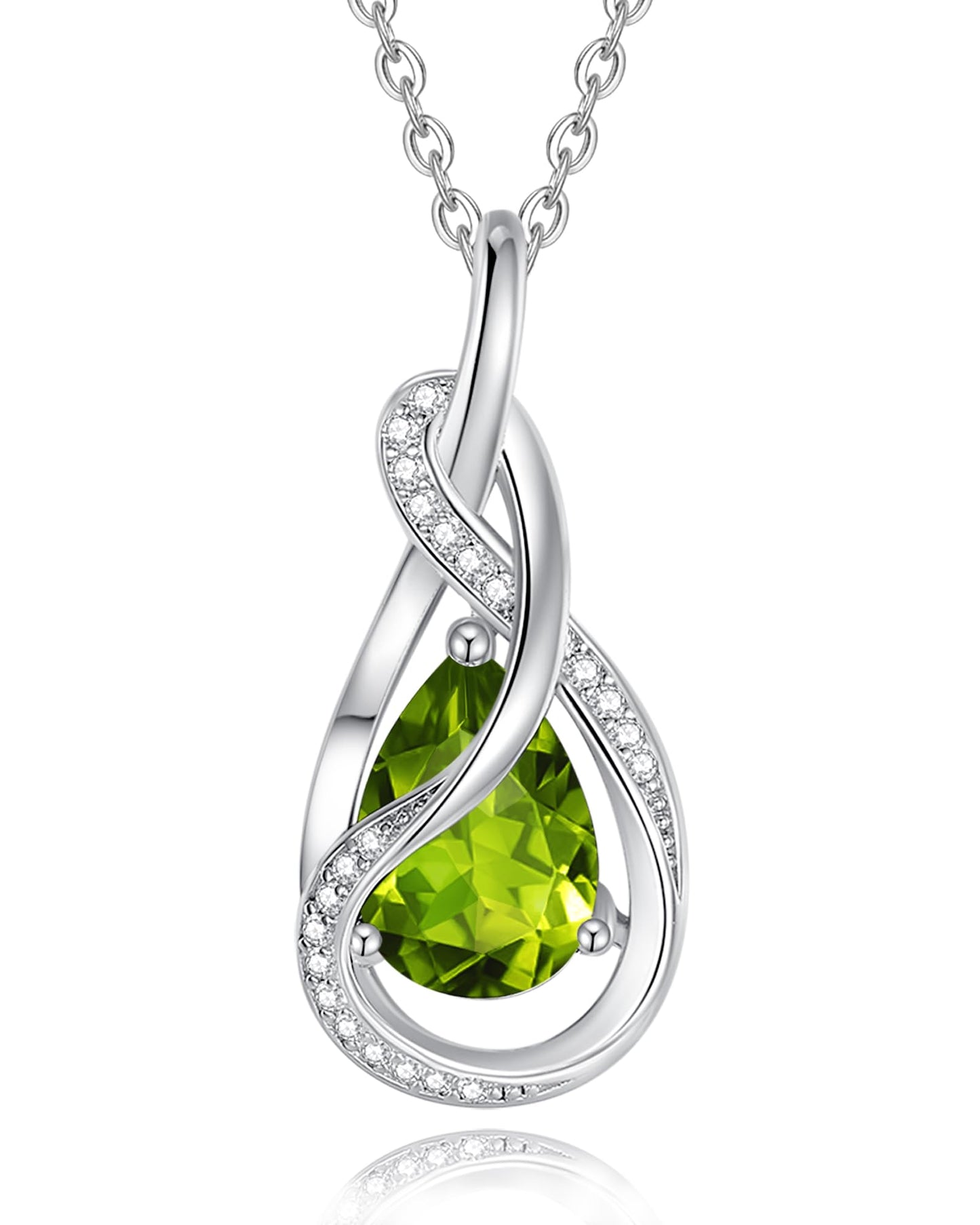 FANCIME Peridot Necklace August Birthstone Sterling Silver Infinity Knot Pendant Necklace Green Gemstone Fine Jewelry Birthday Graduation Mothers Day Gifts for Women Her Mom
