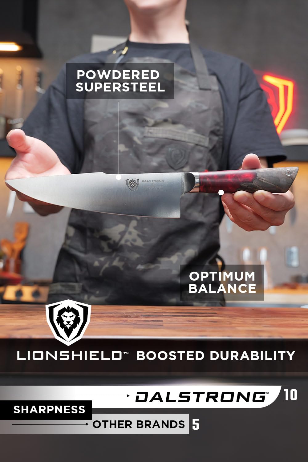 Dalstrong Chef Knife - 8 inch - Spartan Ghost Series - American Forged S35VN Powdered Steel Kitchen Knife - Maple & Red Resin Handle - Razor Sharp Cooking Knife -Sheath Included