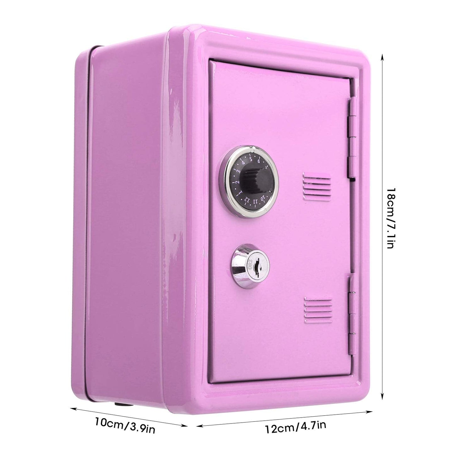 Kid's Bank Locker Safe, Metal Kids Safe Money Bank with Single Digit Combination Lock and Key, Built in Pullable Change Storage Box, 7.1x4.7x3.9 Inch Piggy Bank for Kids Birthday Gift(Pink)