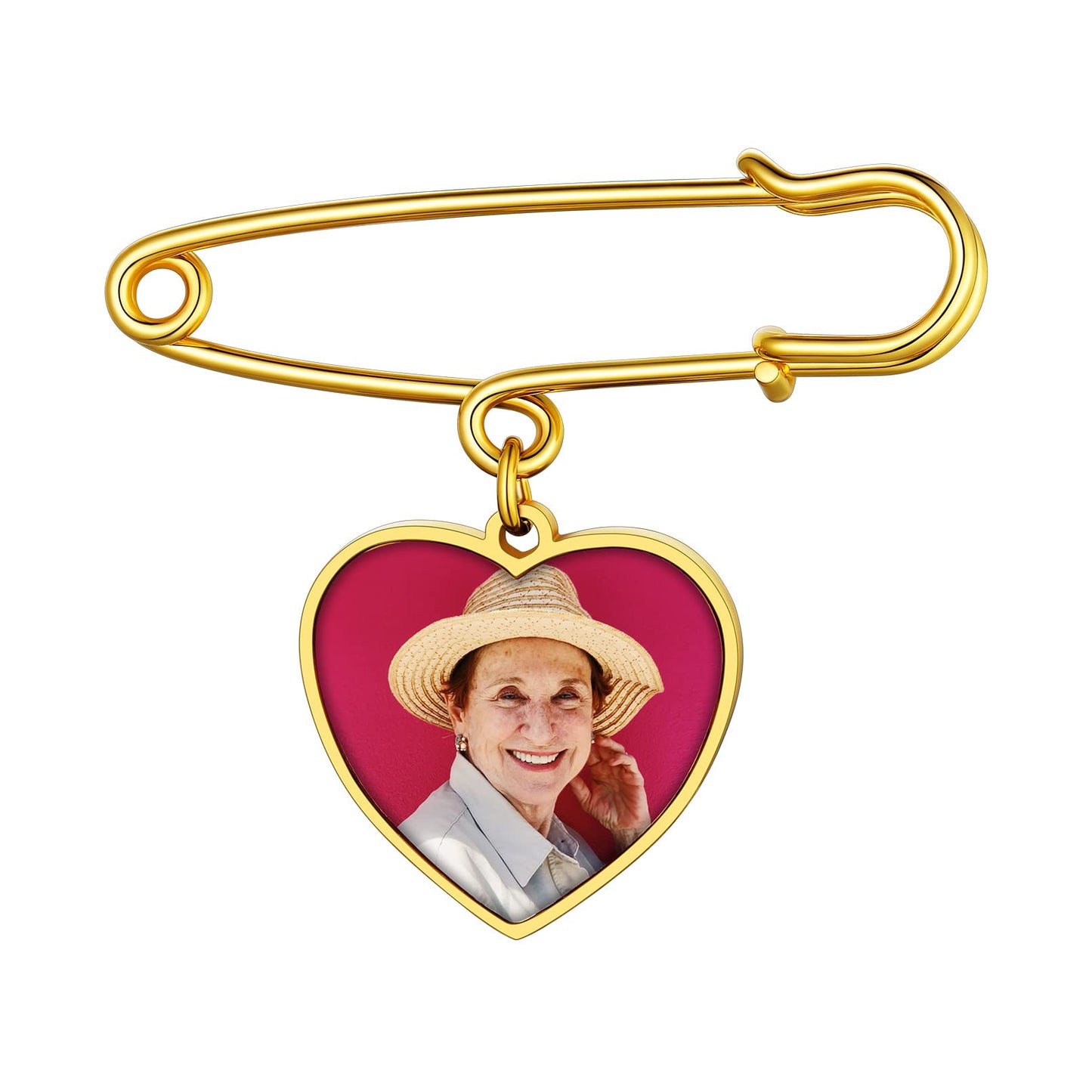 Custom4U Wedding Boutonniere Photo Charm Bouquet Pin Lapel Heart Memorial Charms Funeral Boutonniere Mother of The Bride Groom Men Women