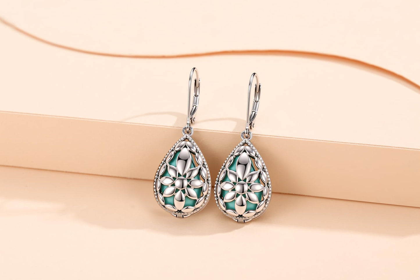 Teardrop Turquoise Jewelry for Women-Genuine Turquoise Leverback Earring 925 Sterling Silver Dangle Drop Earrings Vintage Gifts for Valentine/Mother's Day/Christmas