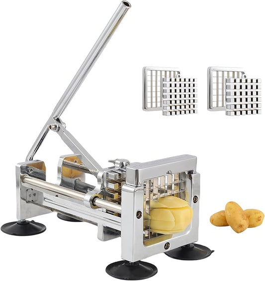 French Fry Cutter,Stainless Steel Potato Slicer,Professional Heavy Duty Potato Cutter,with 1/2-inch and 3/8-inch Blades for Potatoes,Carrots,Cucumbers,Onions