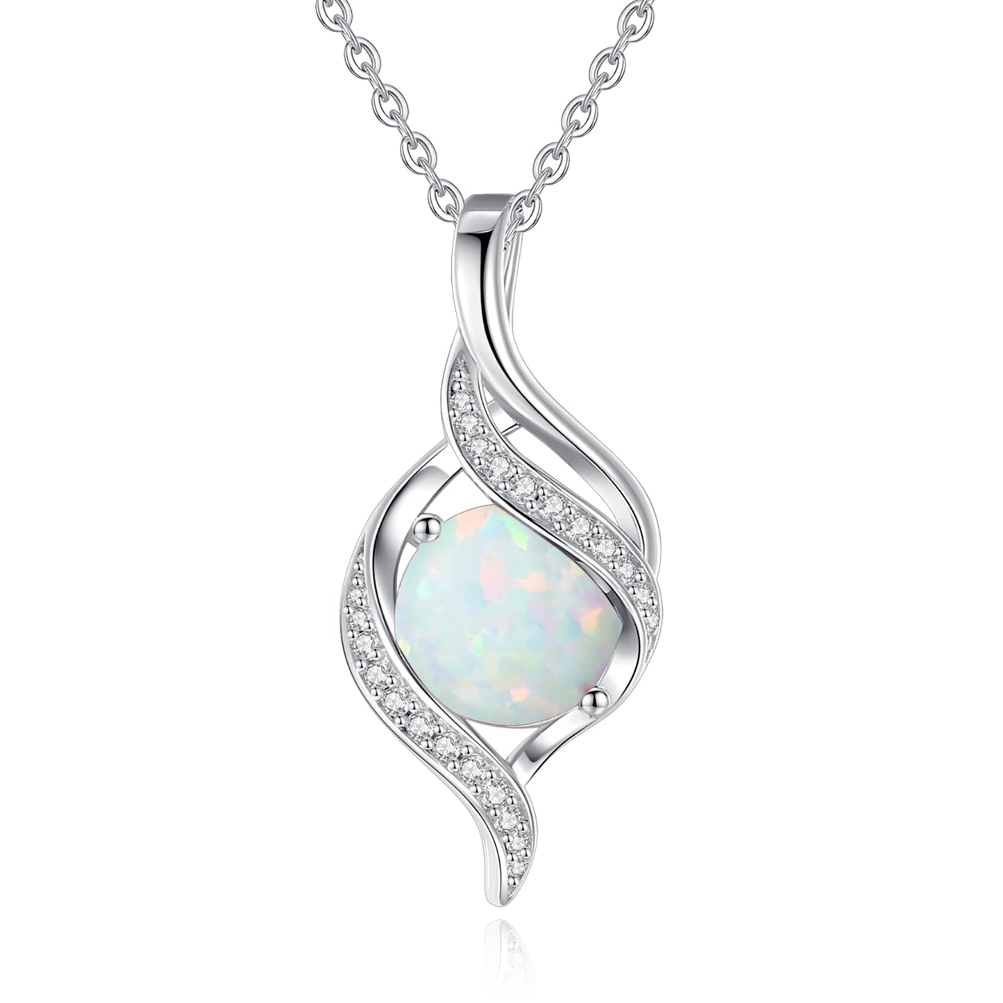 FANCIME October Birthstone Necklace for Women Round Opal Necklace S925 Sterling Silver full Love Birthday Gifts for Mom Women, 16"+2" Inches