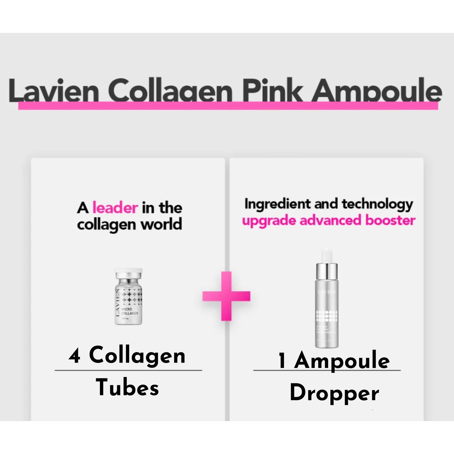 Lavien Collagen Ampoule Program (Pink) - Skin Elasticity, Low Molecule Collagen, Skin Aging Improvement, All Skin Types - 30 ml Buster Bottle, 4-200 mg Collagen with Dropper