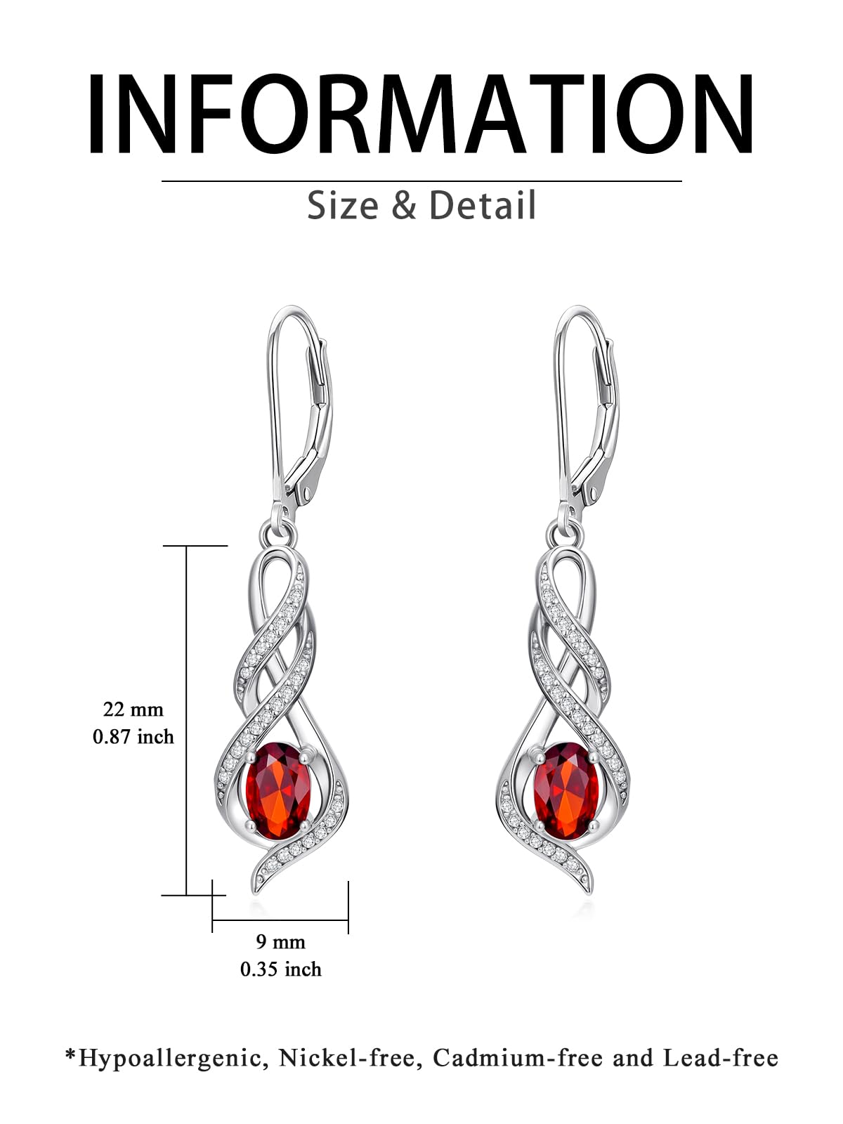 POIUY Ruby July Birthstone Infinity Leverback Dangle Earrings Hypoallergenic Drop Earrings Love Jewelry Anniversary Christmas Wedding Gift for Mom Wife Sister Daughter Girlfriend