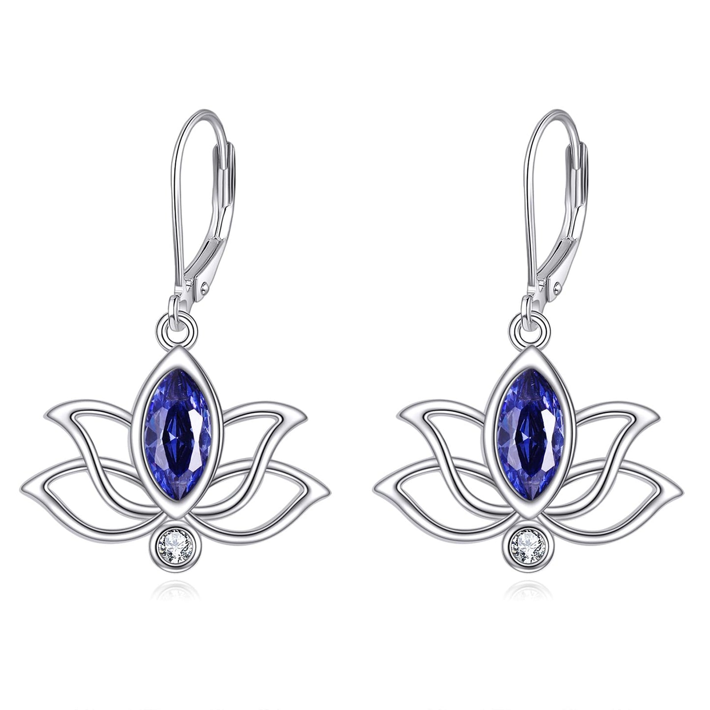 YFN Lotus Flower Earrings Sterling Silver Birthstone Lotus Leverback Dangle Drop Earrings Jewelry Gifts for Women (I. Sep)