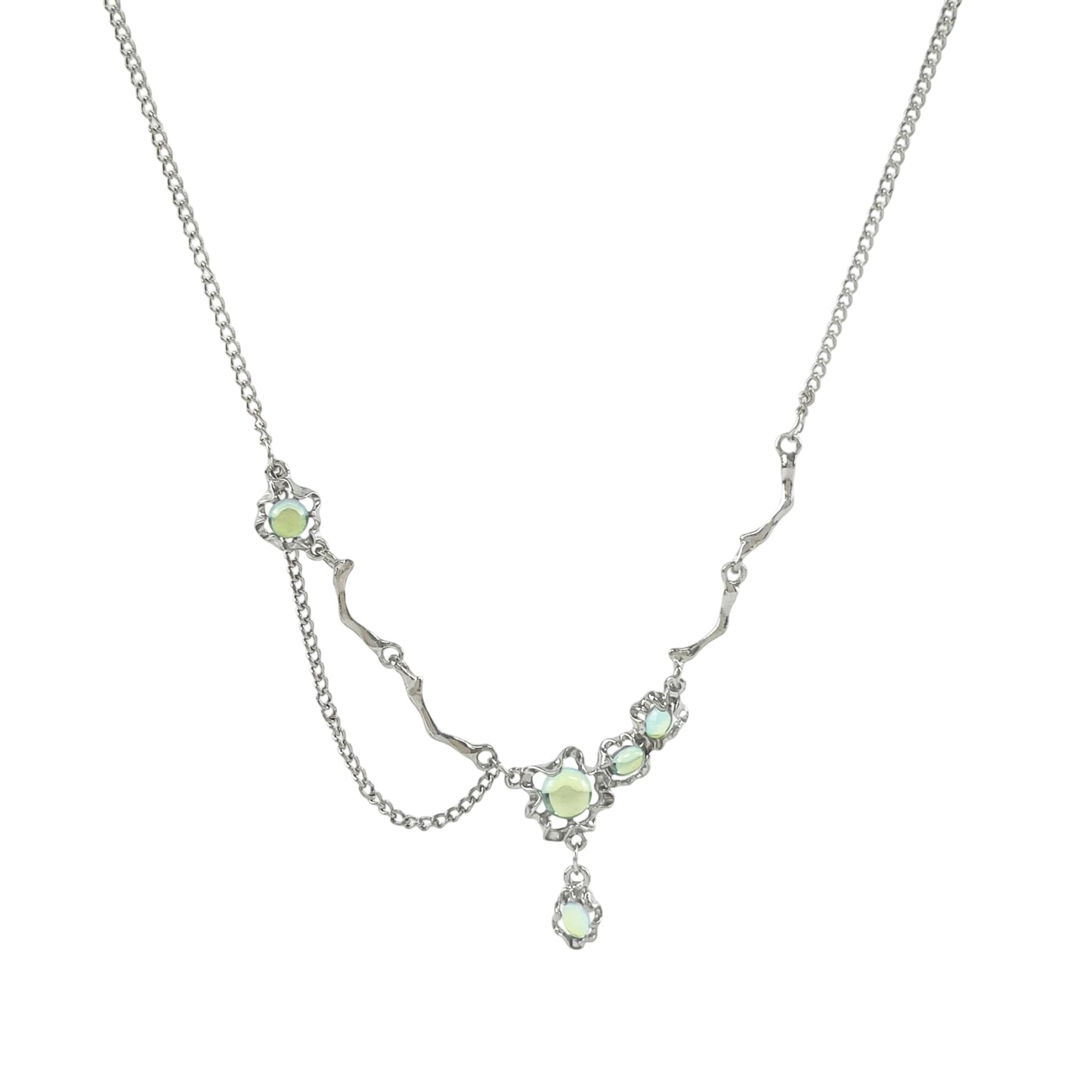 Buyongwant Y2k Irregular Necklace for Women Moonstone Cat Eye Fashion Collar Chain Design Spicy Silver Jewelry