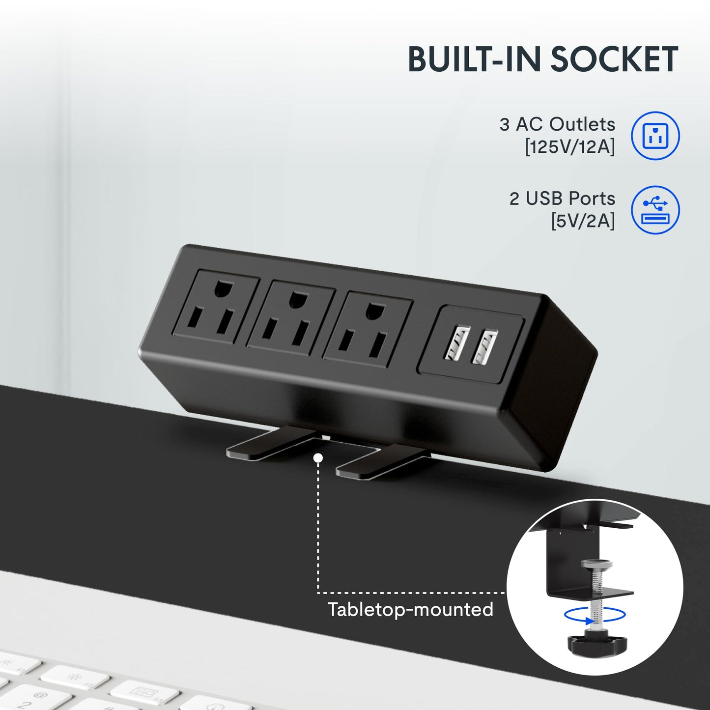 FLEXISPOT EN2 Whole-Piece Standing Desk with Clamp Power Strip, 48x24'' Electric Stand Up Height Adjustable Desk with Cable Management (Black Frame + 48" Black Table Top)