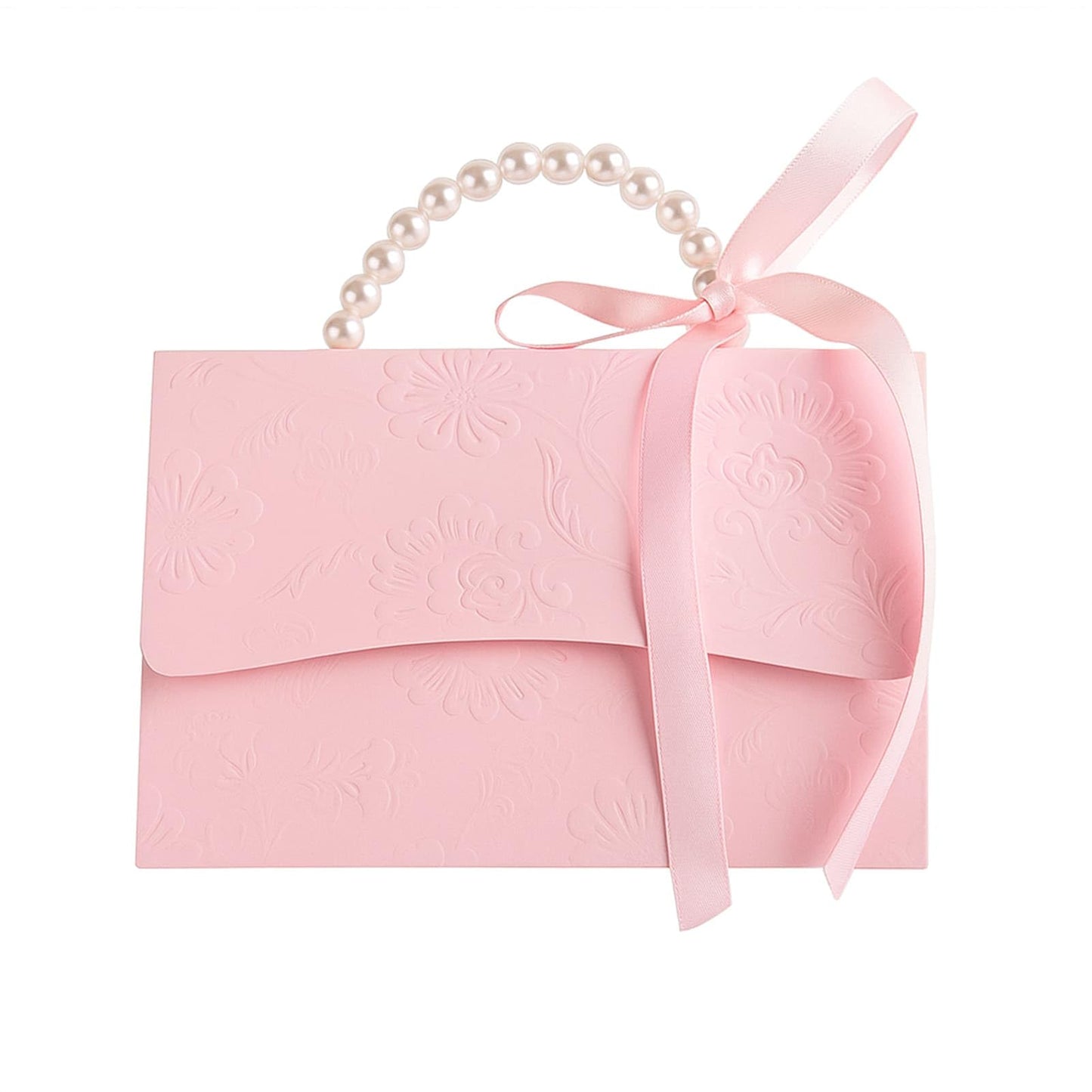 motoeye 10Pcs Pink Pearl Paper Gift Boxes for Wedding Favors, Elegant Bridesmaid and Party Favor Boxes with Ribbon, Ideal for Bridal Shower, Baby Shower, and Special Occasions (Pink, L)