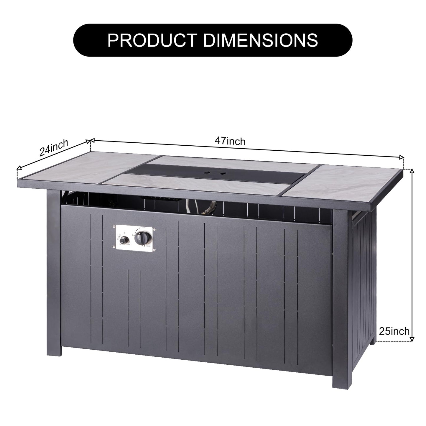 OutVue 47" Propane Fire Pit Table with Real Ceramic Tabletop, 50000 BTU Gas Firepit Table with Lid & Lava Stones, Outdoor Fire Pit for Dining or Party, Firepit for Outside, Patio
