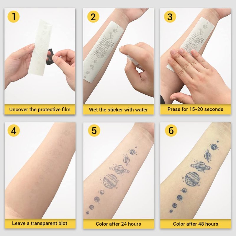 INKARTLINK Tattoo Tech, 2 Sheets Medium Semi Permanent Tattoo, Adult Art Design Temporary Tattoos, Lasts 1-2 Weeks, Waterproof, Realistic Look, No Adhesive, No Reflection (Flower and Planet)