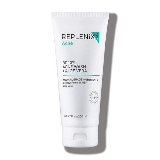 Replenix 10% Benzoyl Peroxide Acne Face Wash with Aloe, 6.7 Fl Oz – Clarifying Acne Treatment Cleanser for Face & Body, Gently Unclogs Pores, Soothes & Clears Breakouts Without Drying