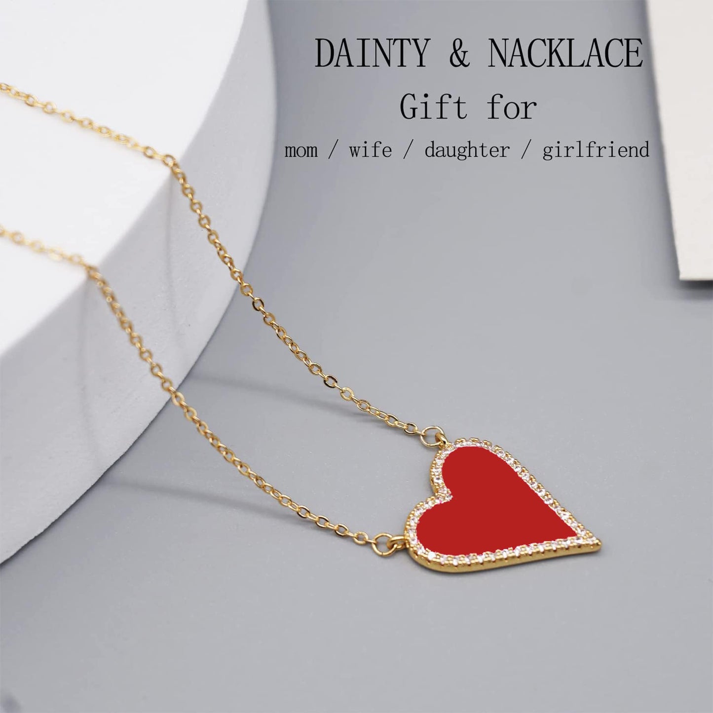 JINGDR Red Heart Necklace for Women Carnelian Crystal Trendy Jewelry Love Heart Gemstone Pendant, Gold Plated Heart Paperclip Chain Necklace Cute Heart Necklaces for Women Dainty Jewelry (Red)