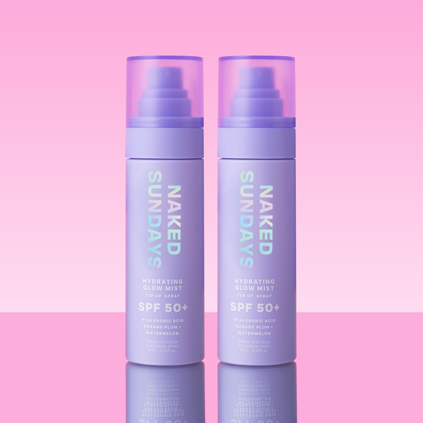 Naked Sundays SPF 50 Hydrating Glow Face Mist - Daily Sunscreen Spray & Makeup Setting Spray with Hyaluronic Acid, Lightweight, Non-Greasy & Hydrating, 2-Pack 75ml