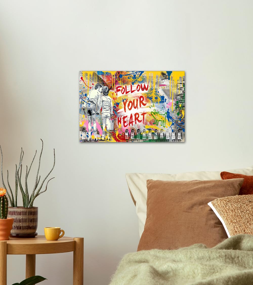 Novatique Banksy Canvas Wall Art Street Graffiti Wall Art Abstract Graffiti Art Follow Your Dreams Painting Artwork Pop Art Wall Decor for Living Room Office, 12 x 16inch