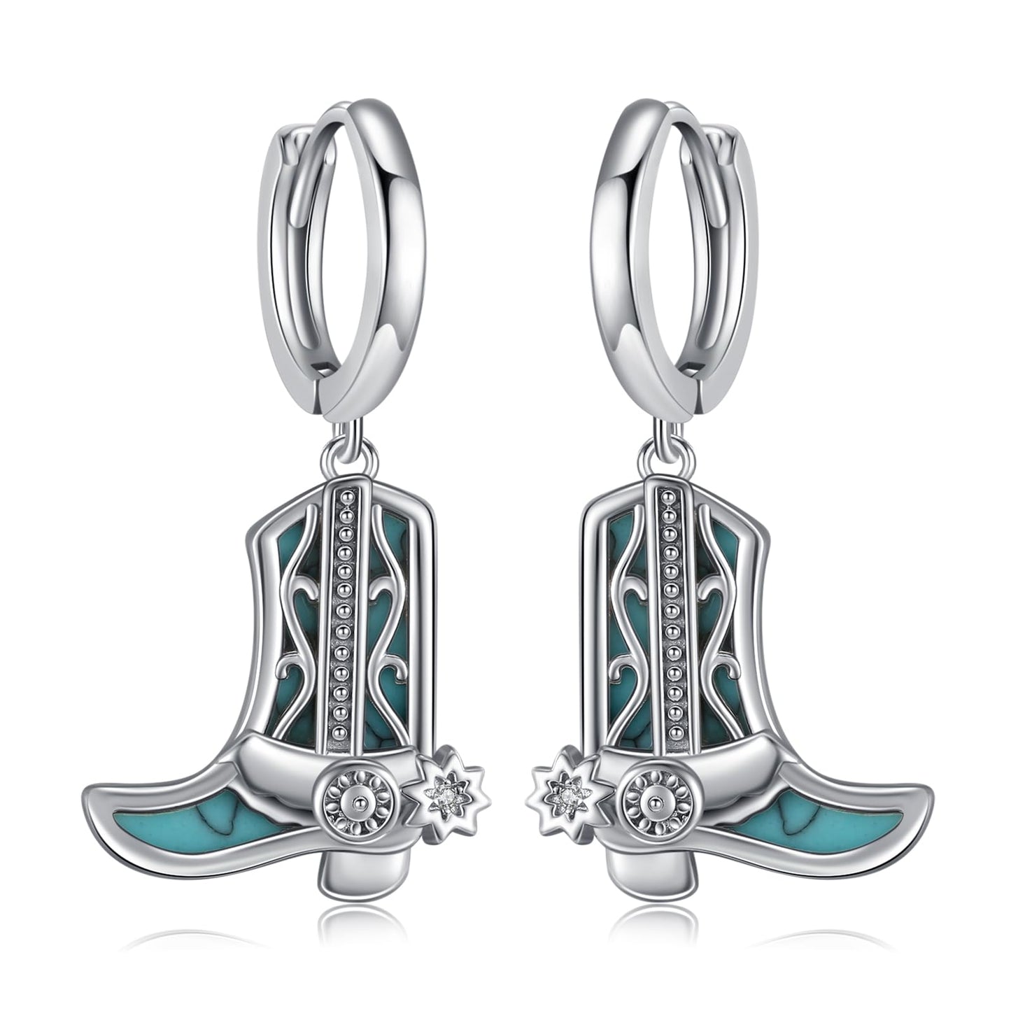 KoyeKei Cowgirl Boot Hoop Earrings Country 925 Sterling Silver Turquoise Western Cowboy Texas Boot Dangle Drop Earrings Country Jewelry Gifts for Mom Women