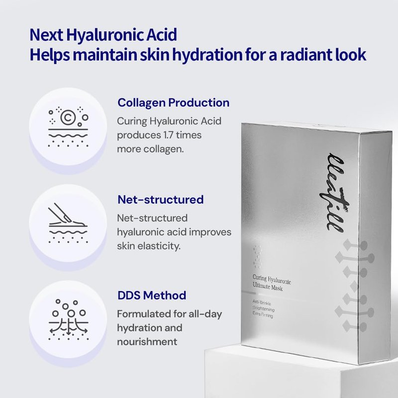 lleafill Curing Hyaluronic Ultimate Mask, Sheet Masks for All Skin Types (10 Count) 0.98 oz*10 sheets | Hydrating | Anti-aging | Glowy | Anti-Wrinkles | Dryness