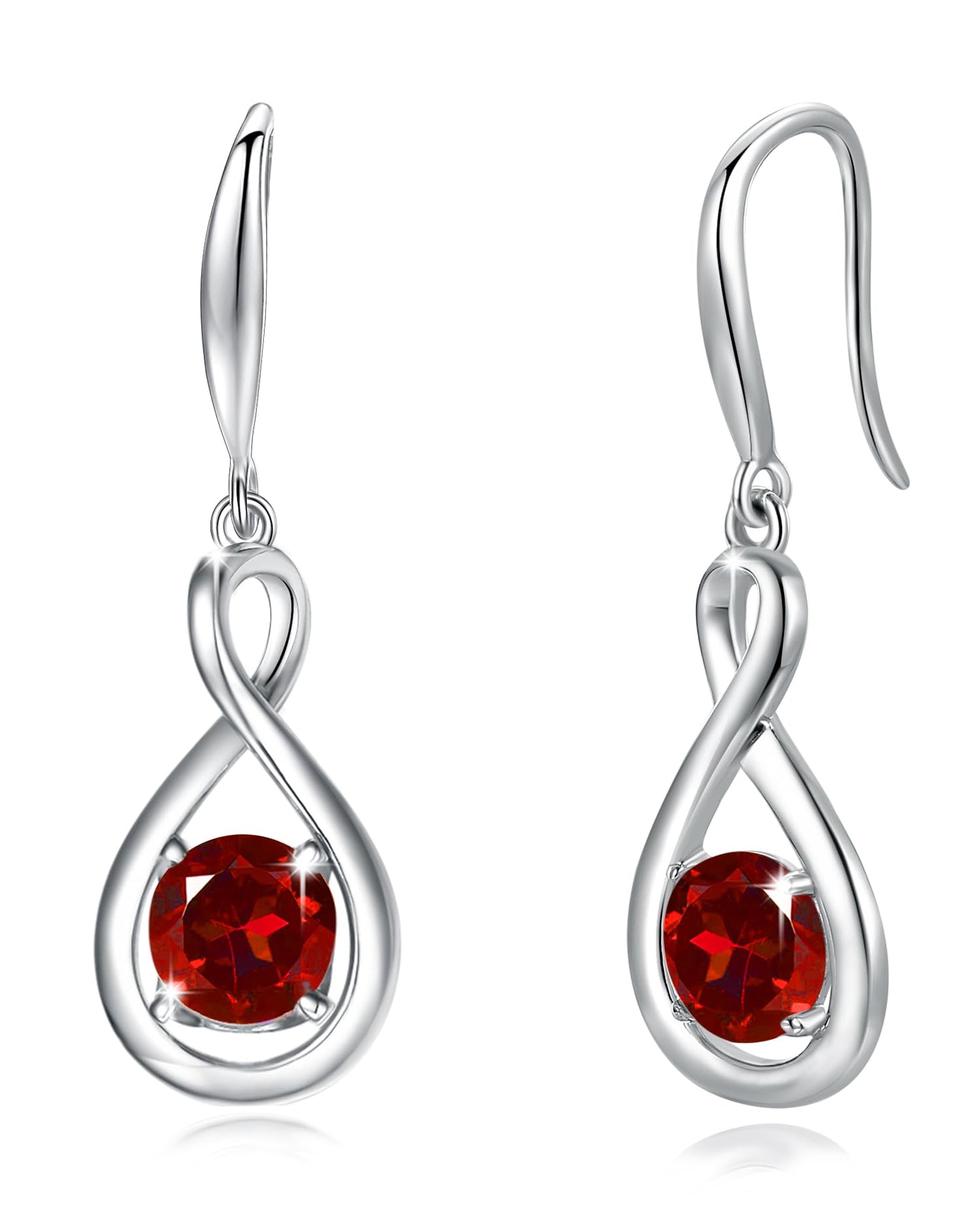FANCIME Garnet Dangle Drop Earrings 925 Sterling Silver Dainty Infinity Red Gemstone Earring January Birthstone Fine Jewelry Birthday Mothers Day Gifts for Wife Her Women