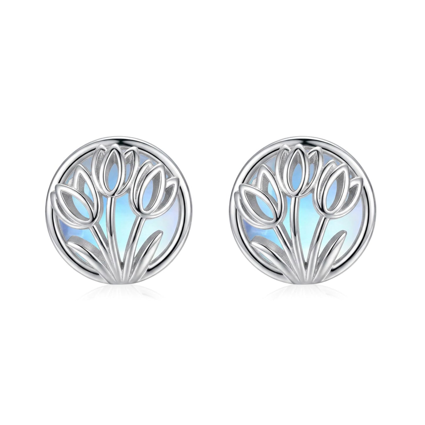 WINNICACA Moonstone Stud Earrings for Women Hypoallergenic Tulip Earrings for Women 925 Sterling Silver Tulip Jewelry for Sensitive Ears Birthday Mothers Day Gifts for Mom Grandma