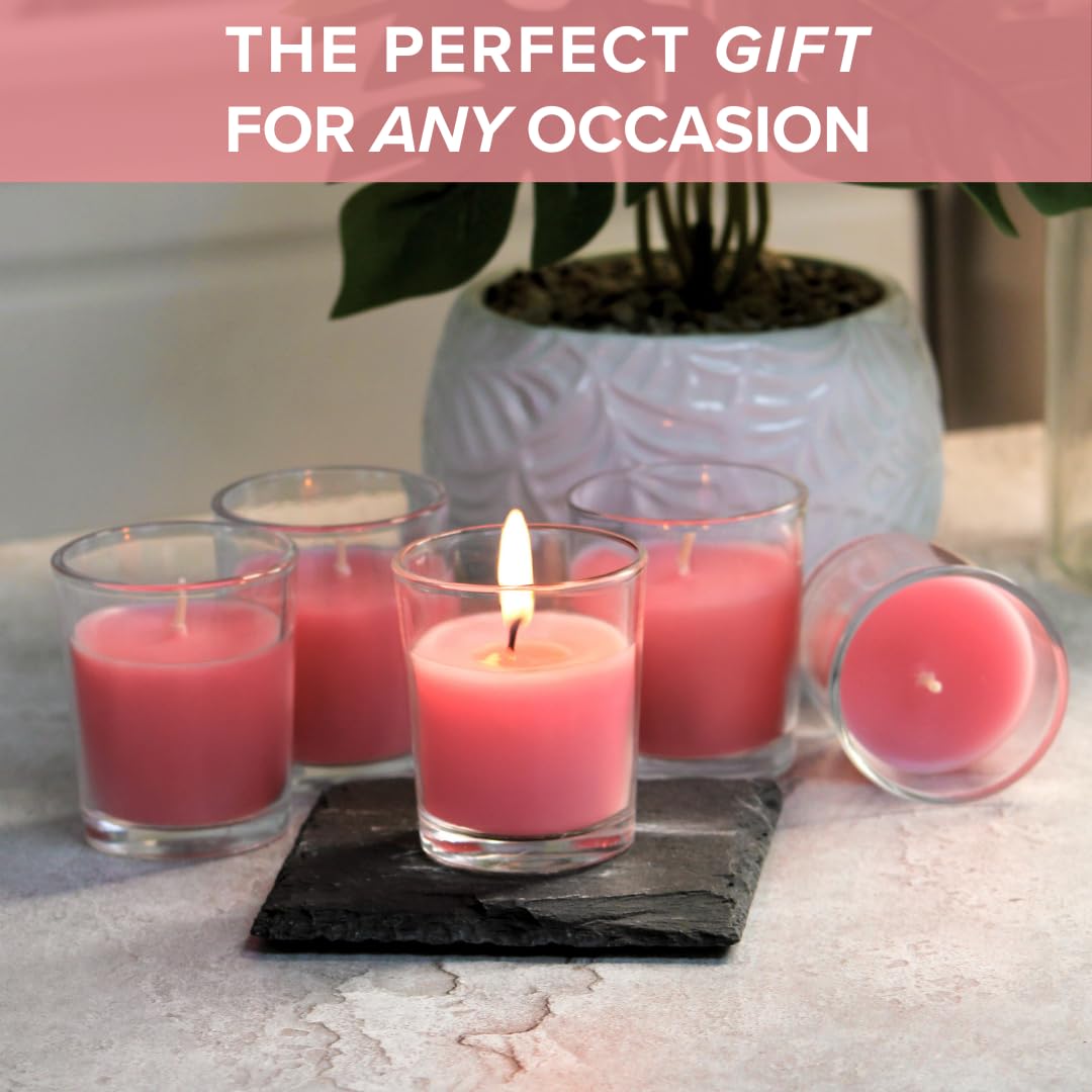 Simply Soson Scented Votive Candles, Bulk Set of 24 Pink Rose Small Candles Bulk, Votive Candles Scented in Glass, 10 Hours Burn, for Wedding, Birthday, Holiday Christmas & Home Decoration