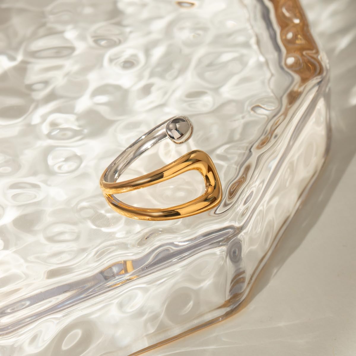 AIETUE Chunky Rings For Women, Gold Silver Thumb Ring Asymmetrical Wavy Curve Ring Adjustable Non Tarnish Dainty Stainless Steel New Year Anniversary Birthday Jewelry Gift (Zesty-Mixed)