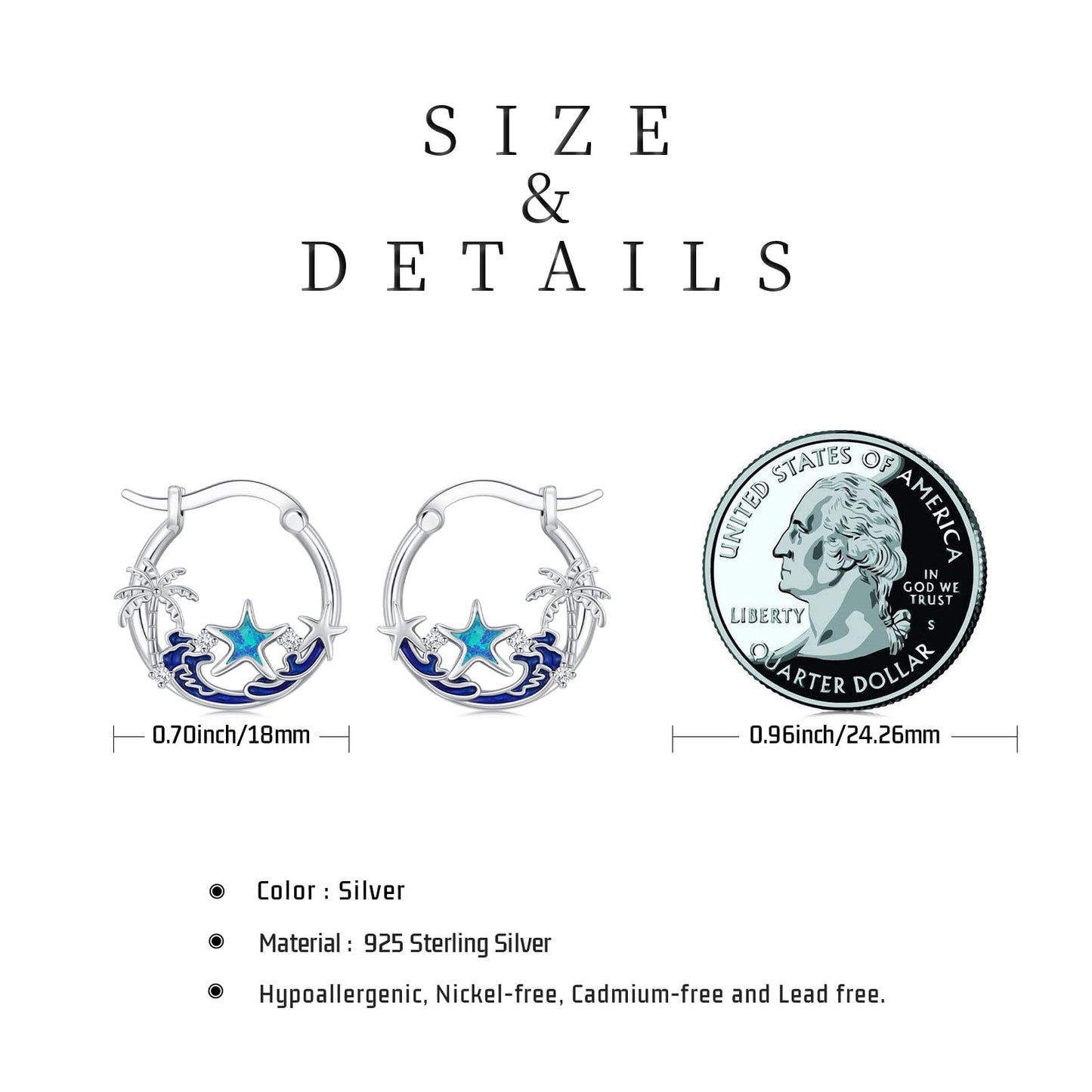 Opal Starfish Earrings 925 Sterling Silver Ocean Hoop Earrings Beach Themed Summer Jewelry Starfish Graduation Gifts for Women Daughter Her