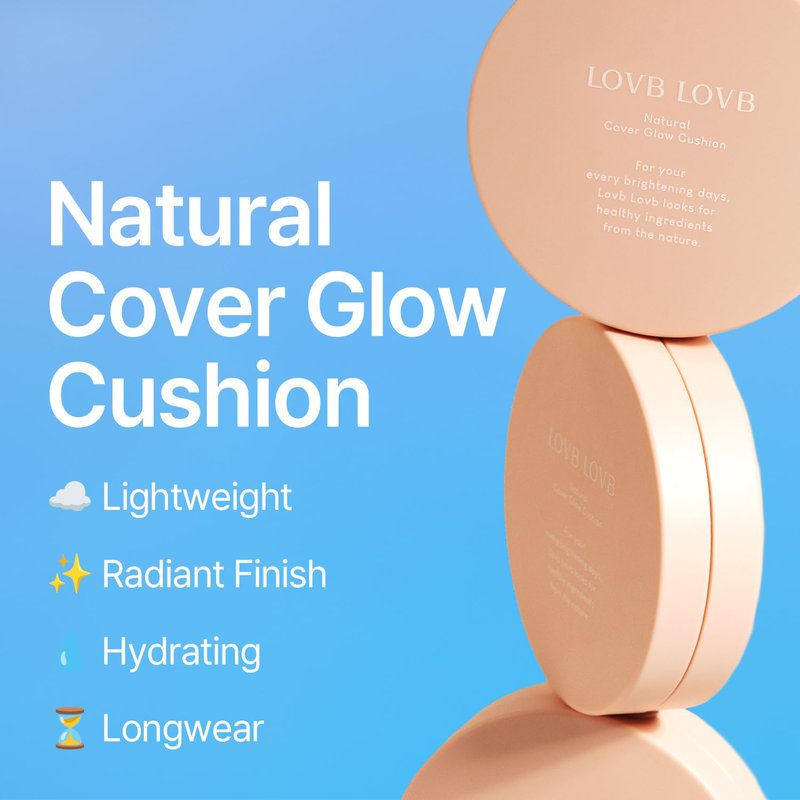 LOVB LOVB Cushion Foundation 0.42 Oz (23N Natural Beige) + System Fitting Puff 5EA | Long-Lasting Buildable Coverage | Korean Cushion Makeup | Face Makeup Tool for Liquid Foundation