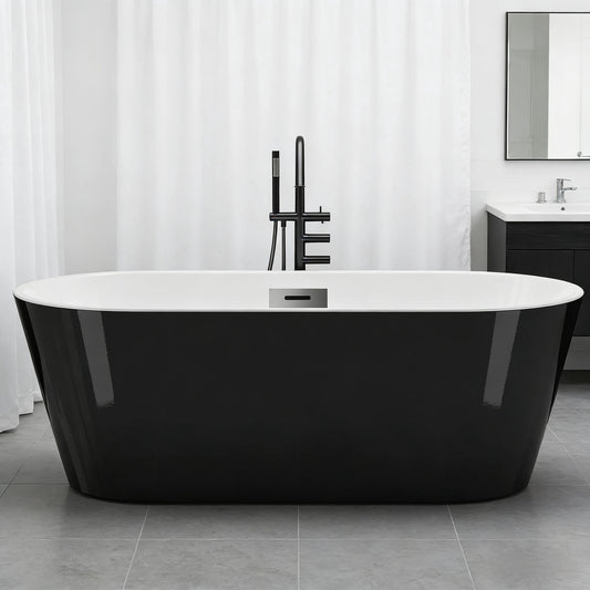 67'' Freestanding Bathtub, Deep Soaking Tub with Non-Slip Base, Acrylic, cUPC Certified Free Standing Tub, Chrome Drain Bath Tub, Modern Tub for Bathrooms, Black