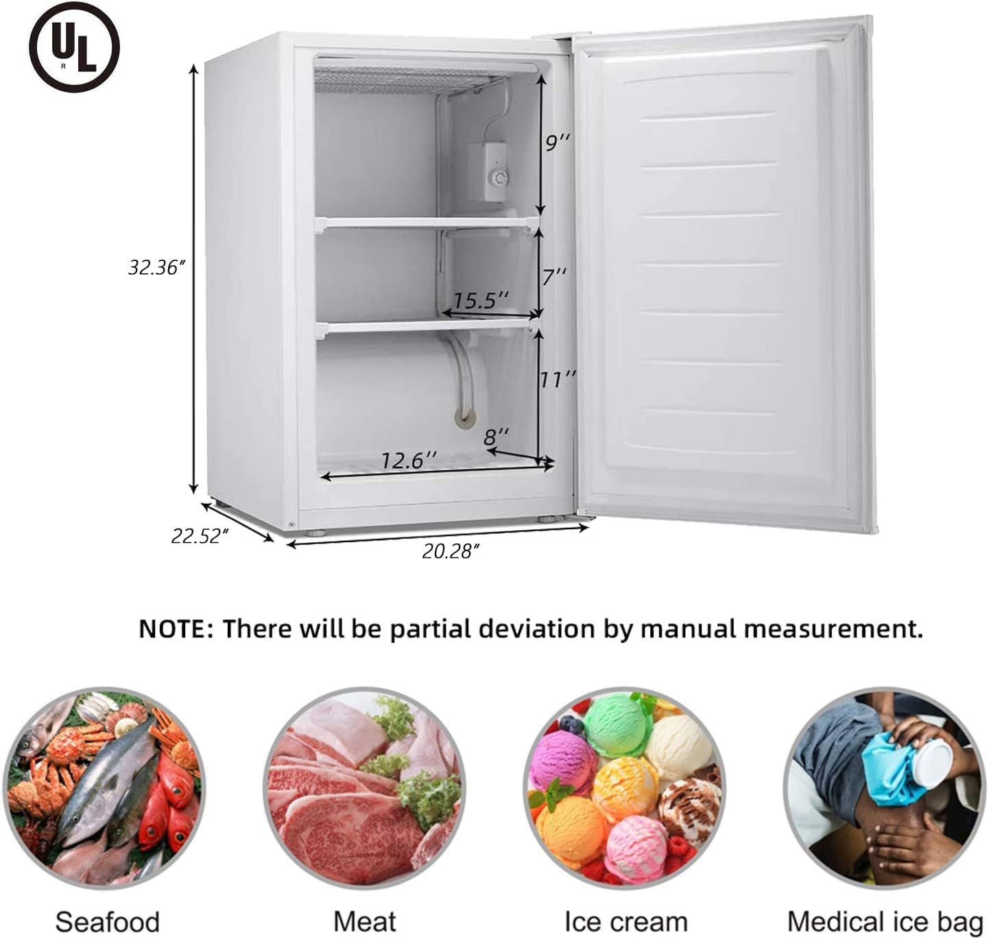 Antarctic Star 3.0 Cu.Ft Upright Freezer, Compact Mini Freezer with Reversible Door, 7-Temp Control, Removable Shelves, Stainless Steel for Dorm, Home, Office, White