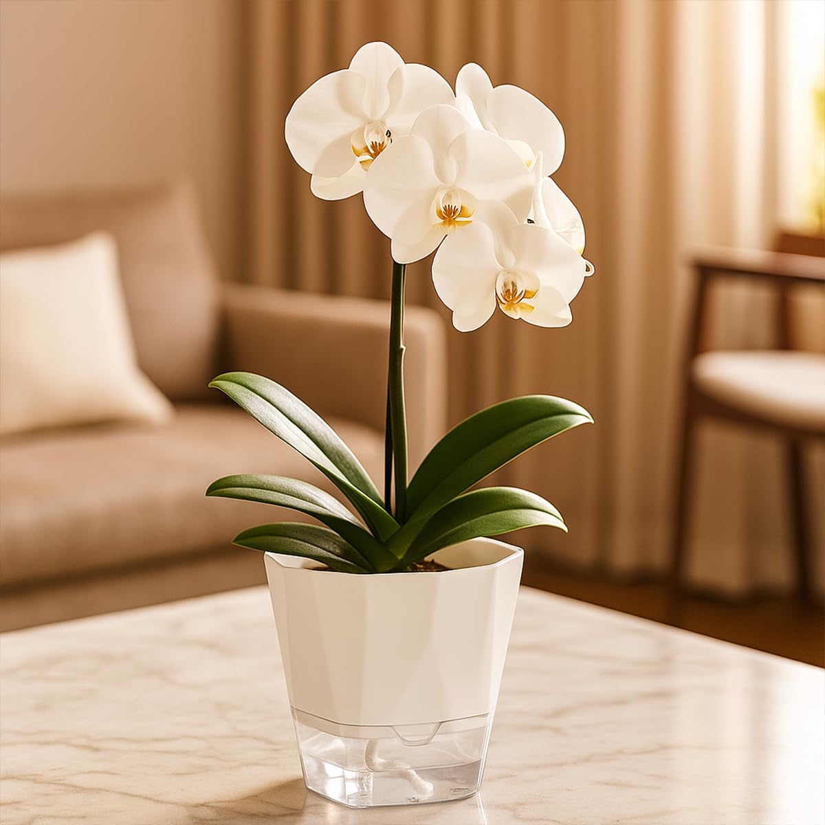 2 Pack Self Watering Pots for Indoor Plants, 8.4 Inches Self Watering Planters Large African Violet Self Watering Clear Pots for Plants Large Herb Orchid Flower Houseplant Pots, White