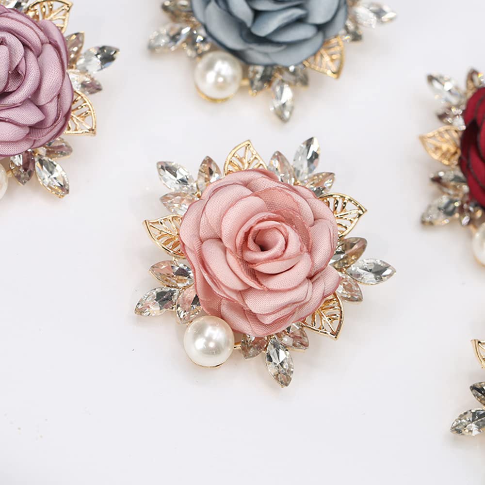 Elegant Rose Flower Brooch Pin for Women Men Wedding Party Gentleman's Essentials Handmade Imitation Crystal Pearl Fabric Flowers Lapel Pin Dress Suit Accessories Boutonniere Ideas Gift (Pink)