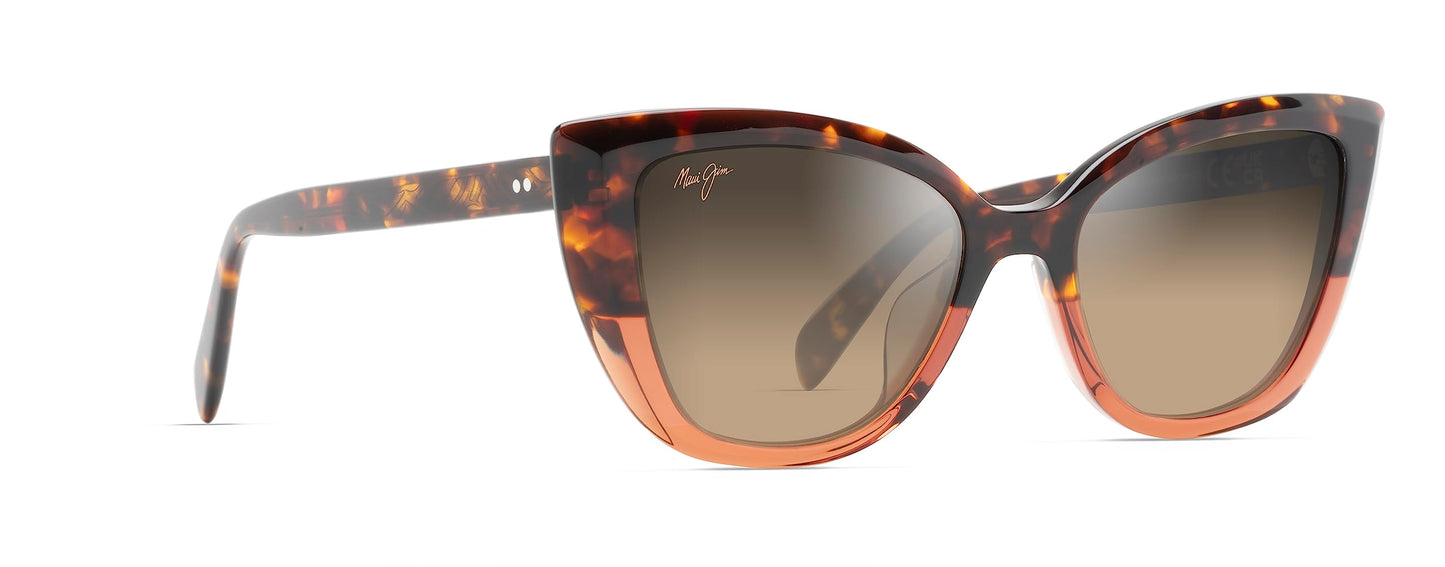 Maui Jim Women's Blossom Polarized Cat Eye Sunglasses, Havana w/Peach/HCL Bronze, Small